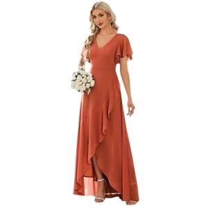 NWT Ever Pretty Burnt Orange Chiffon Maxi Dress Gown Ruffled